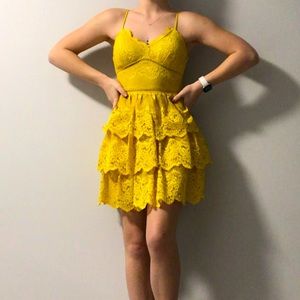 yellow tiered mini dress